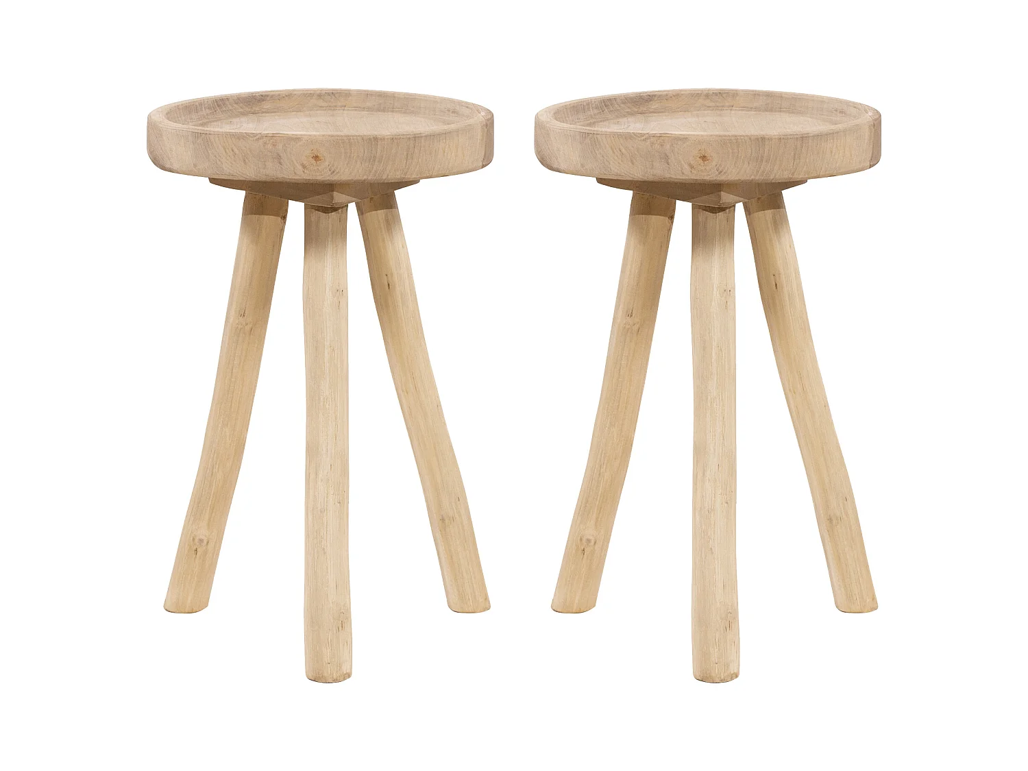 Lot de 2 tables d'appoint de jardin en teck D.30 cm - Naturel clair - TULUM de MYLIA