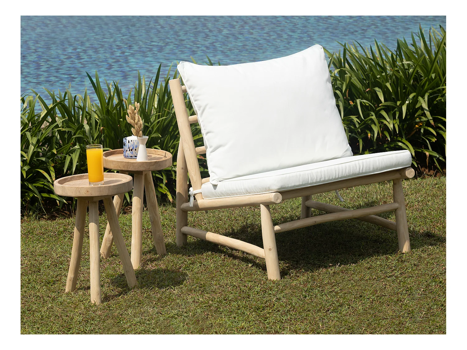 Set van 2 tuinbijzettafel van teakhout D30 cm - Licht naturel - TULUM van MYLIA