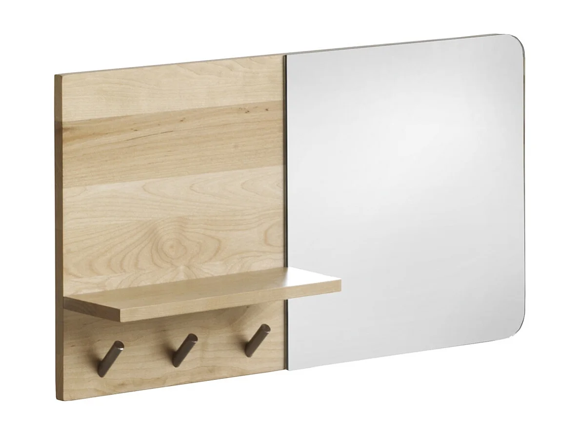 Miroir porte-manteau horizontal en bois de bouleau naturel