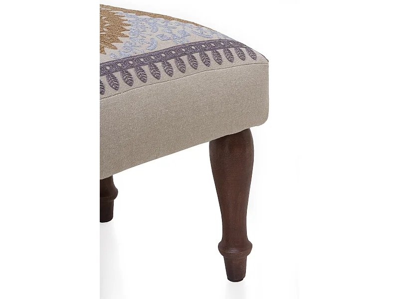 Pouf rembourré avec pieds en bois couleur lin