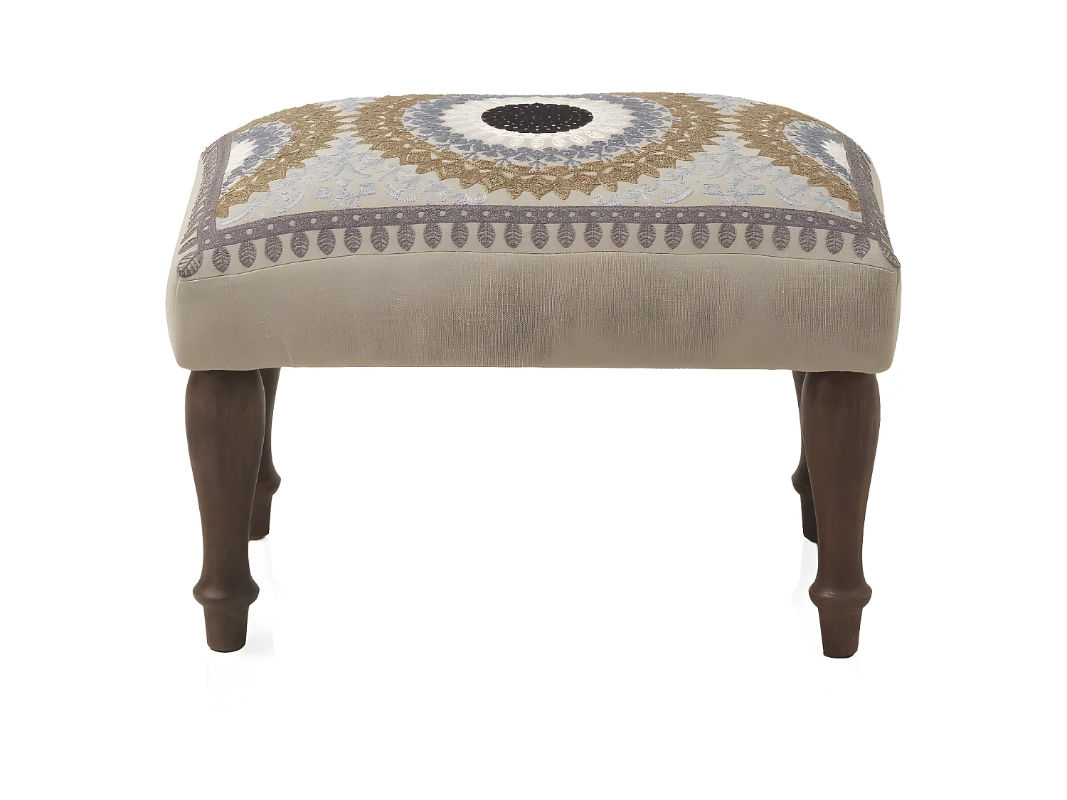 Pouf tapissé avec pieds en bois couleur lin