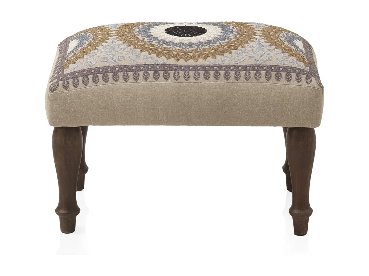 Puff tapizado con patas de madera color lino