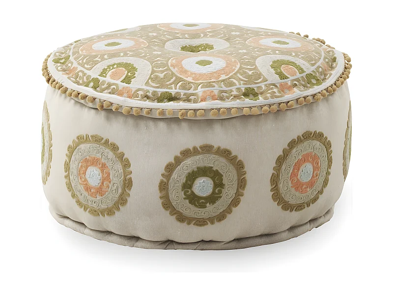 Runder Textilhocker, Durchmesser 55 cm, Leinenfarbe