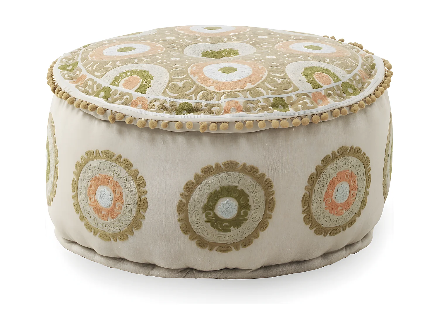 Runder Textilhocker, Durchmesser 55 cm, Leinenfarbe