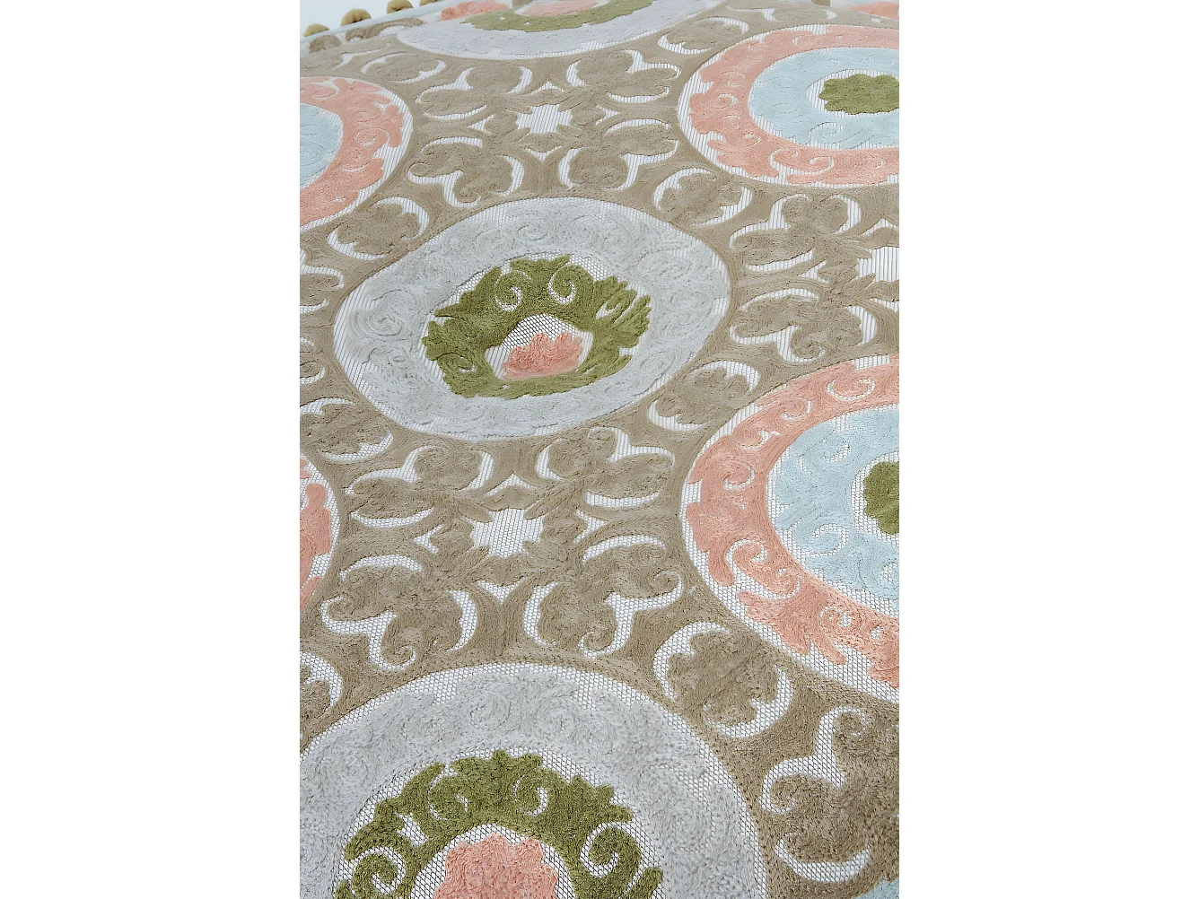 Runder Textilhocker, Durchmesser 55 cm, Leinenfarbe