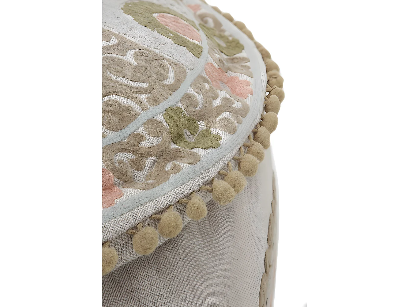 Runder Textilhocker, Durchmesser 55 cm, Leinenfarbe