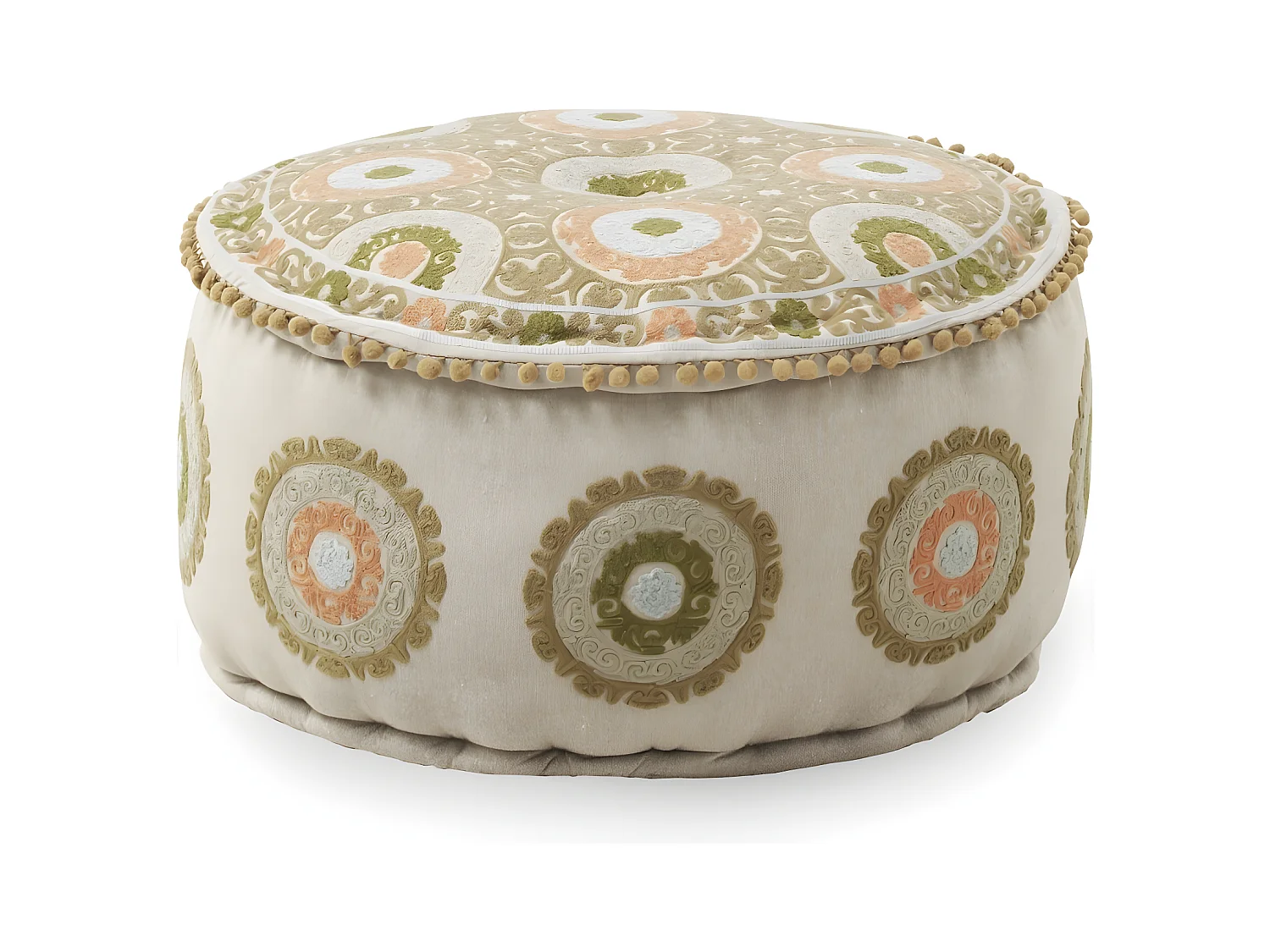 Pouf rond en textile diamètre 55 cm lin
