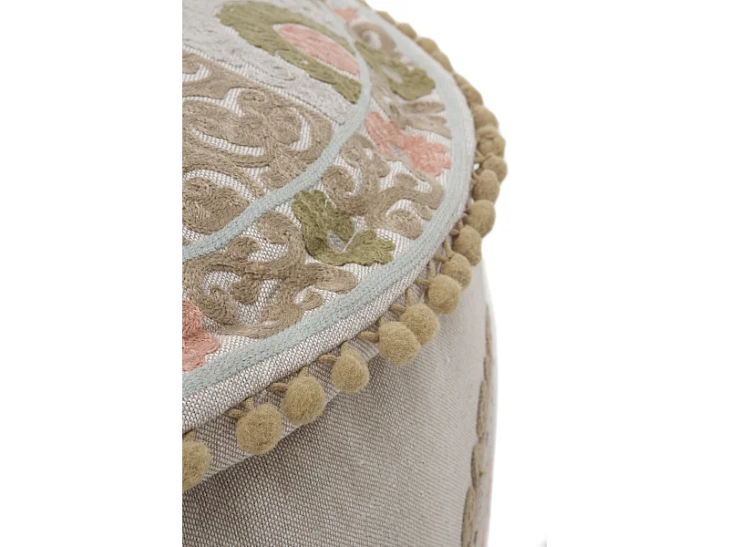 Pouf rond en tissu, diamètre 55 cm, couleur lin