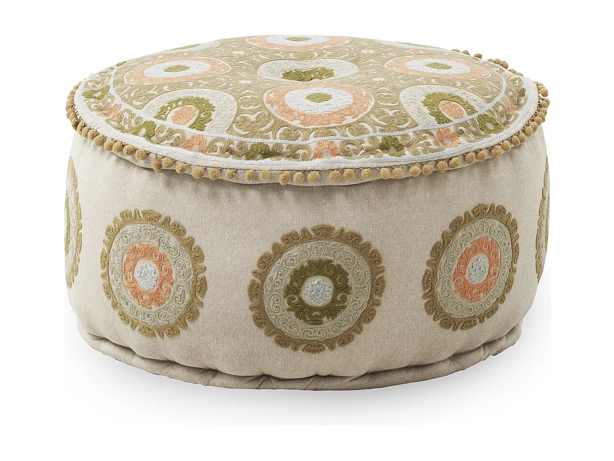 Pouf rond en tissu, diamètre 55 cm, couleur lin