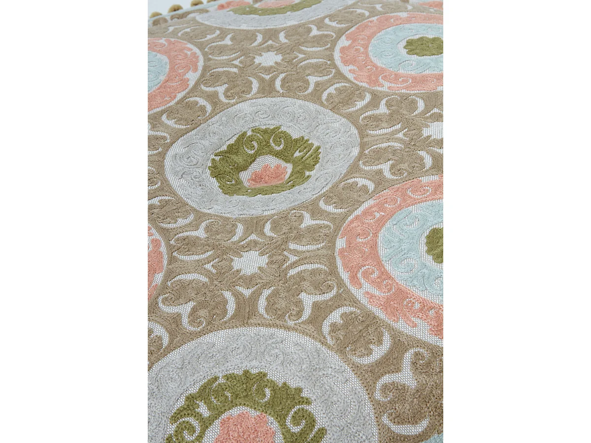 Pouf rond en tissu, diamètre 55 cm, couleur lin