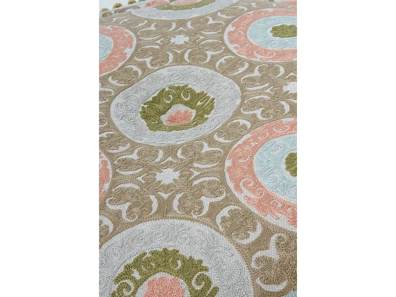 Pouf rotondo in tessuto di 55 cm di diametro in colore lino