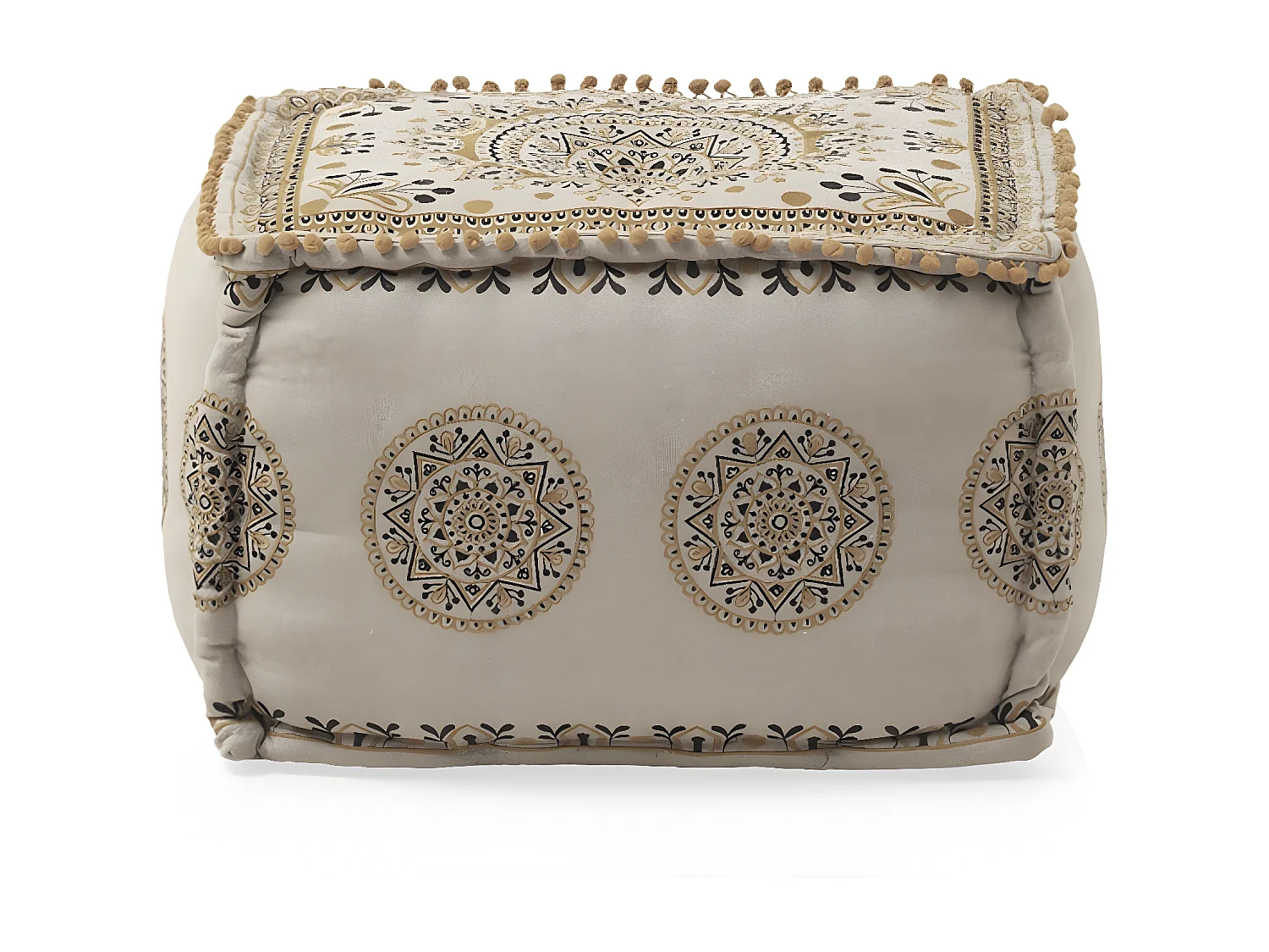 Otomano têxtil retangular cor de linho