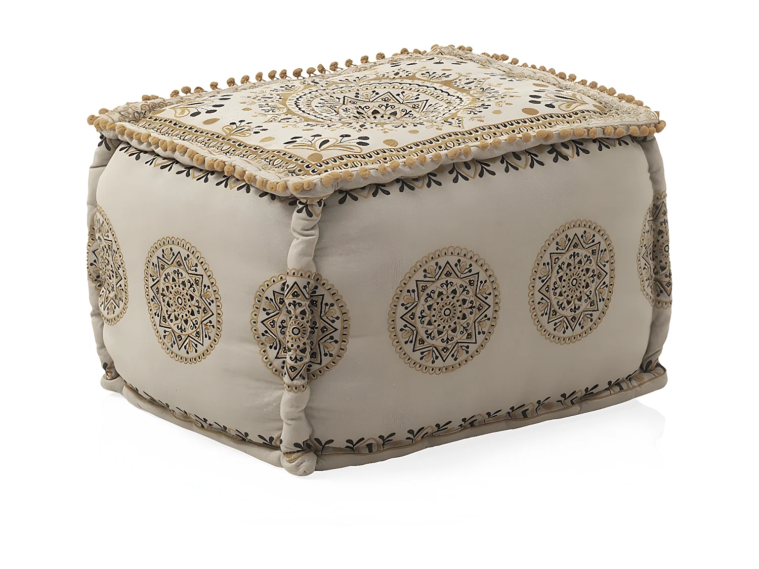 Otomano têxtil retangular cor de linho