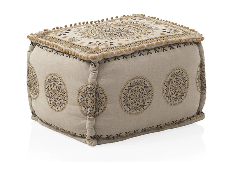 Pouf rectangulaire en tissu, couleur lin