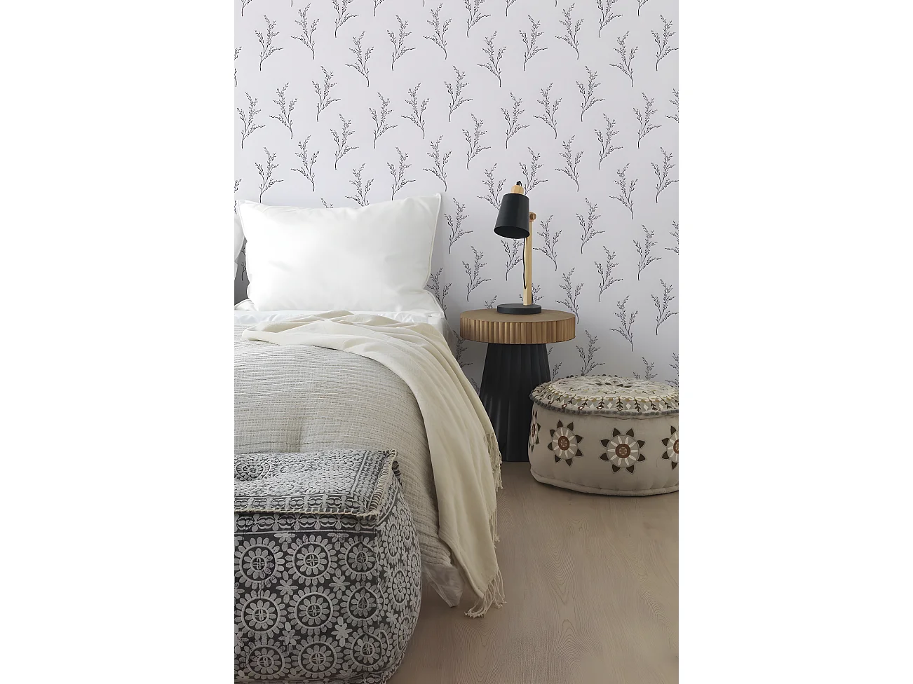 Pouf rectangulaire en textile coloris gris