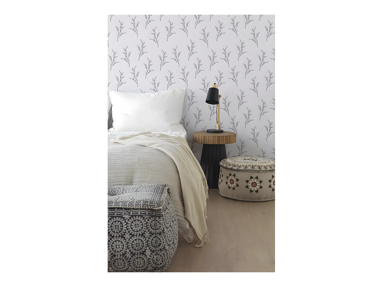 Pufe retangular em tecido cor cinzenta