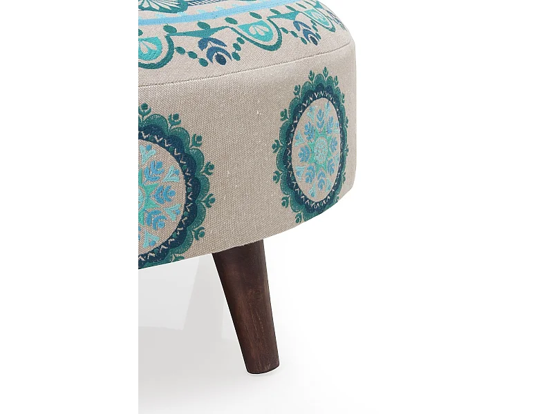 Runder gepolsterter Hocker mit leinenfarbenen Holzbeinen