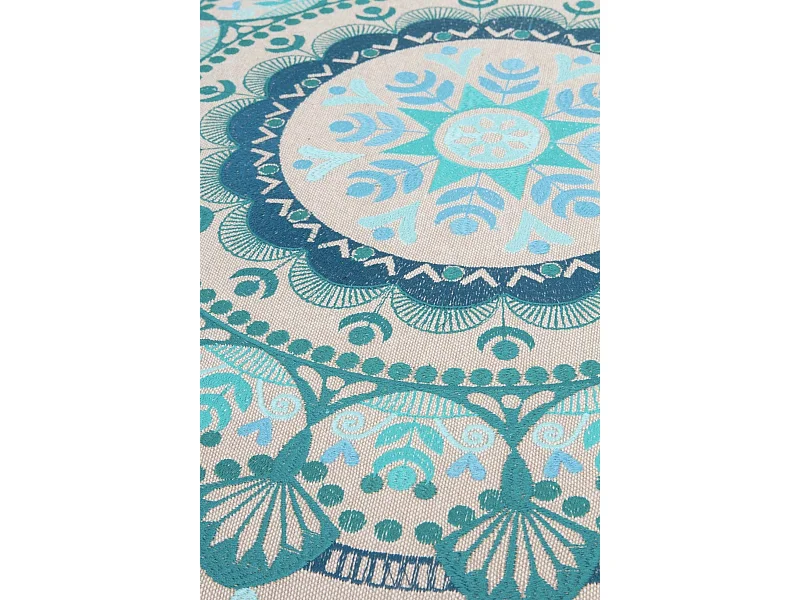 Runder gepolsterter Hocker mit leinenfarbenen Holzbeinen