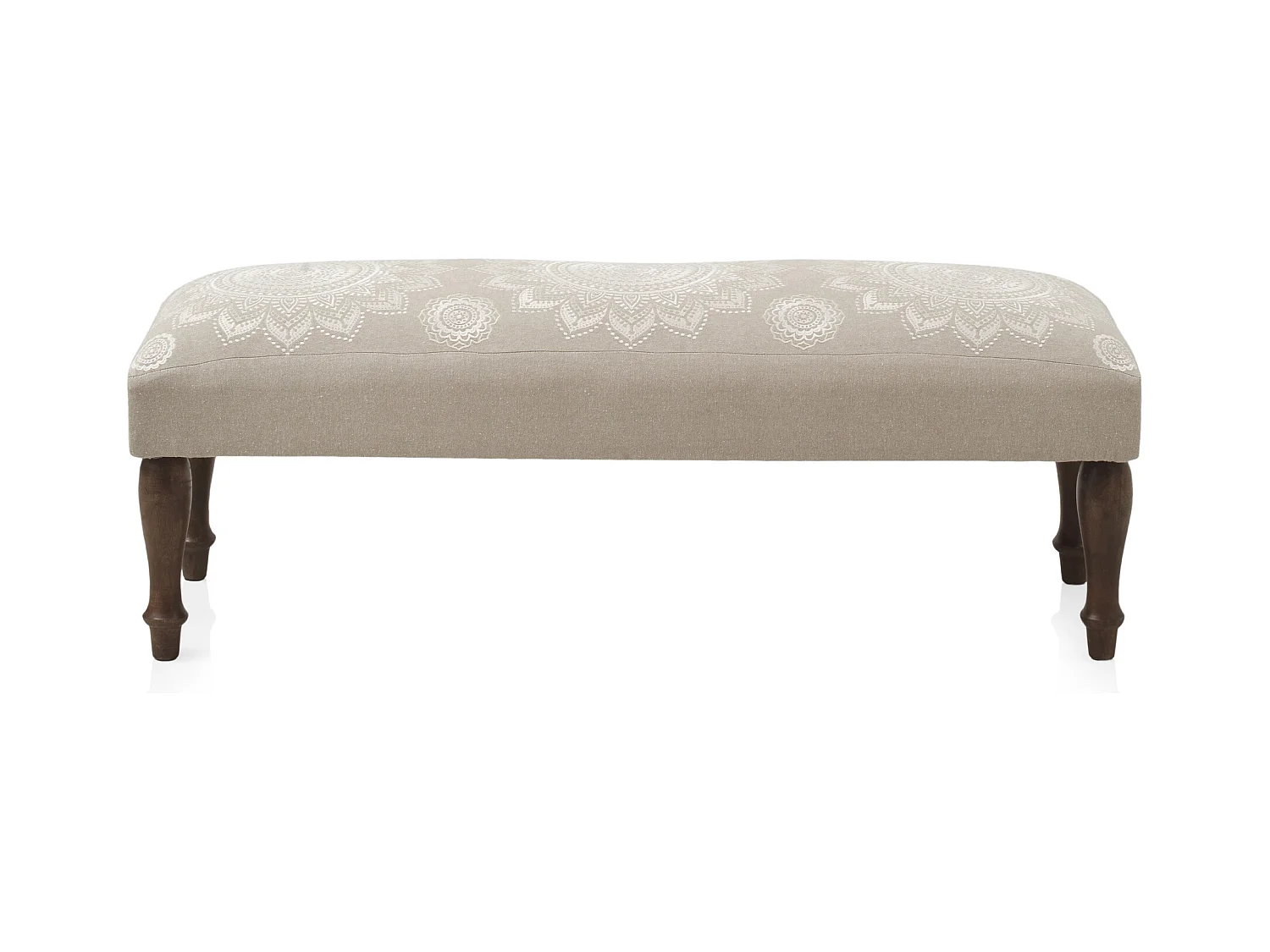 Banc tapissé beige avec pieds en bois