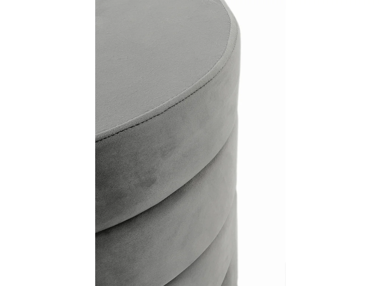 Pufe estofado com tecido de veludo cinzento