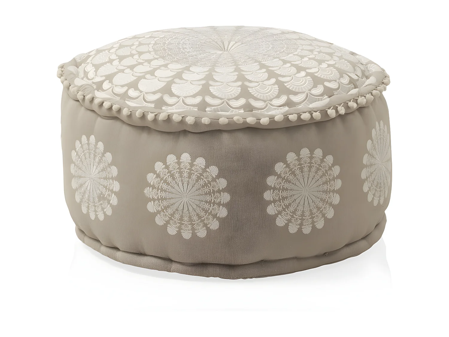 Runder Textilhocker, Durchmesser 55 cm, Leinenfarbe