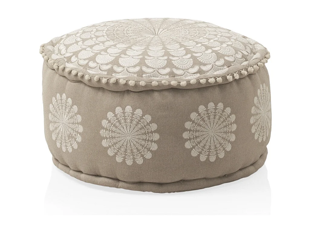 Runder Textilhocker, Durchmesser 55 cm, Leinenfarbe