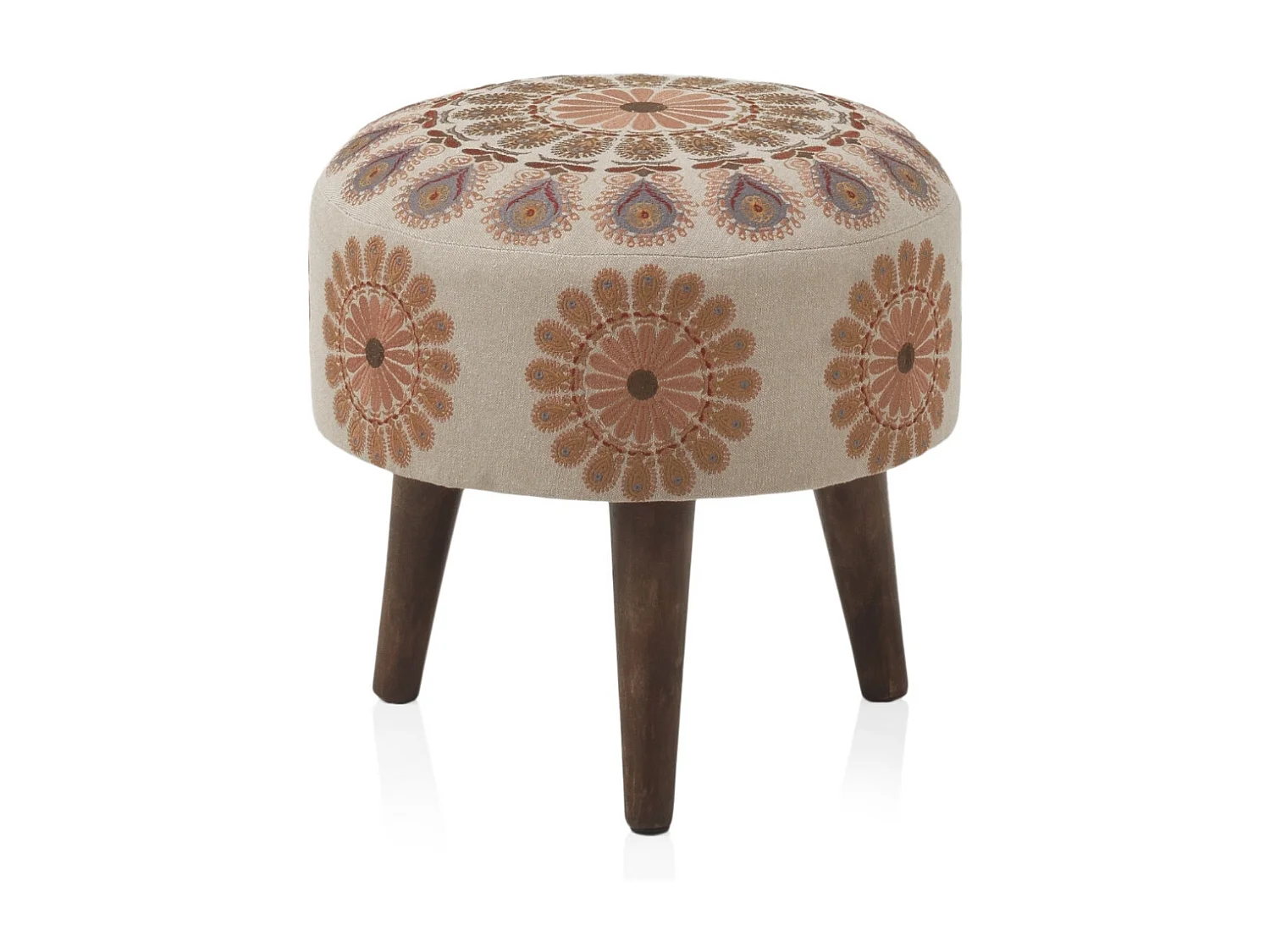 Pouf rembourré avec pieds en bois couleur lin