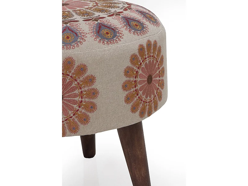 Pouf rembourré avec pieds en bois couleur lin