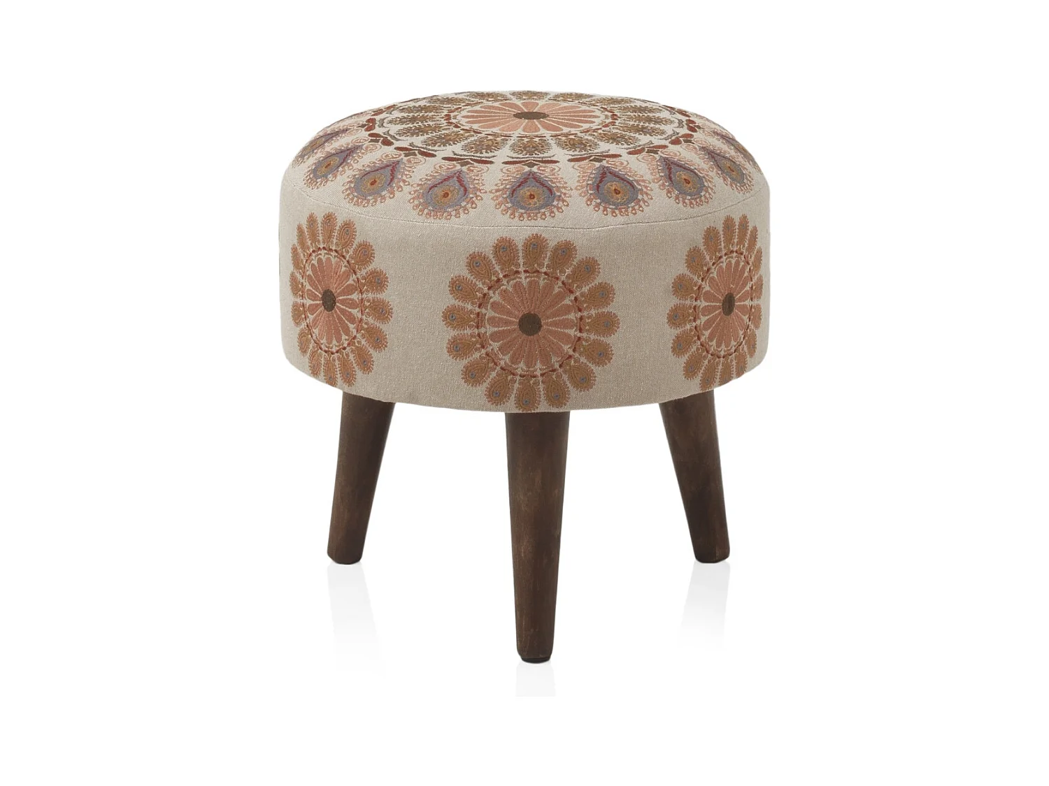 Pouf tapissé avec pieds en bois couleur lin