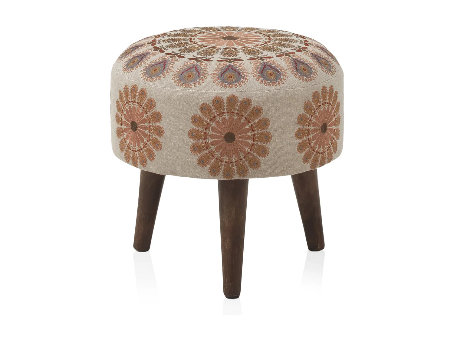 Pouf rembourré avec pieds en bois couleur lin