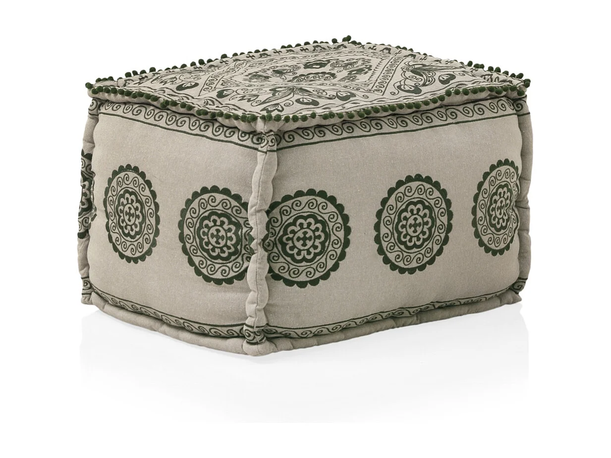 Pouf rectangulaire en tissu, couleur lin