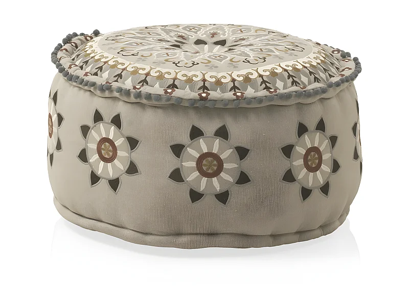 Runder Textilhocker, Durchmesser 55 cm, Leinenfarbe