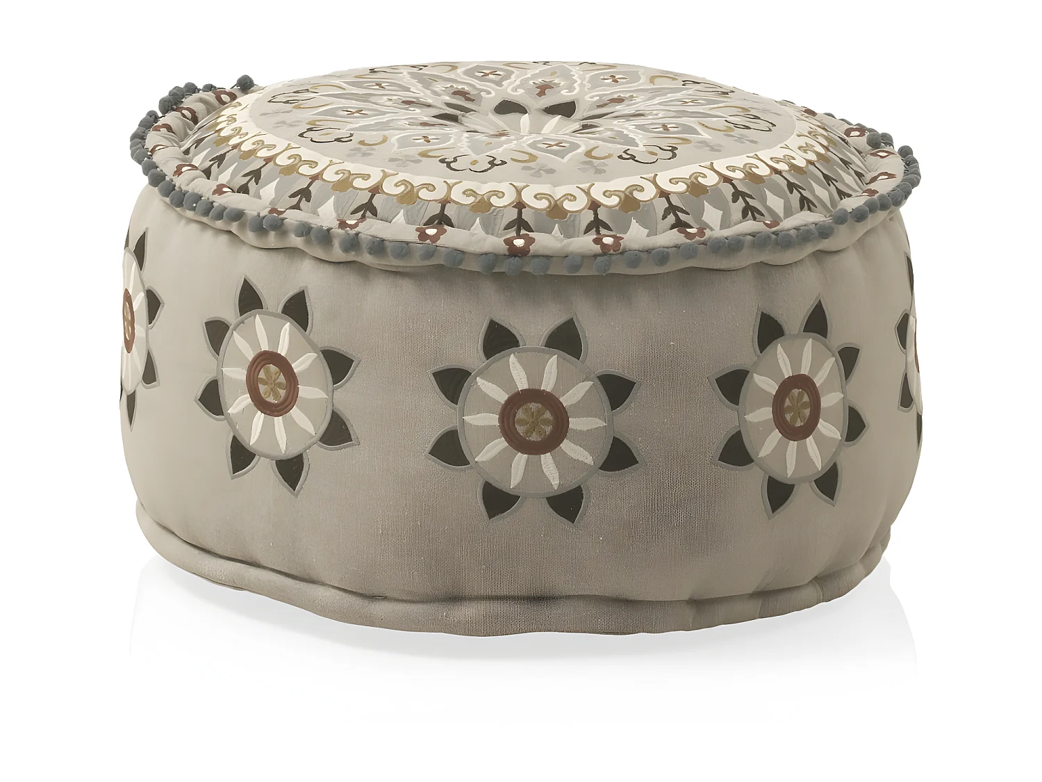 Runder Textilhocker, Durchmesser 55 cm, Leinenfarbe