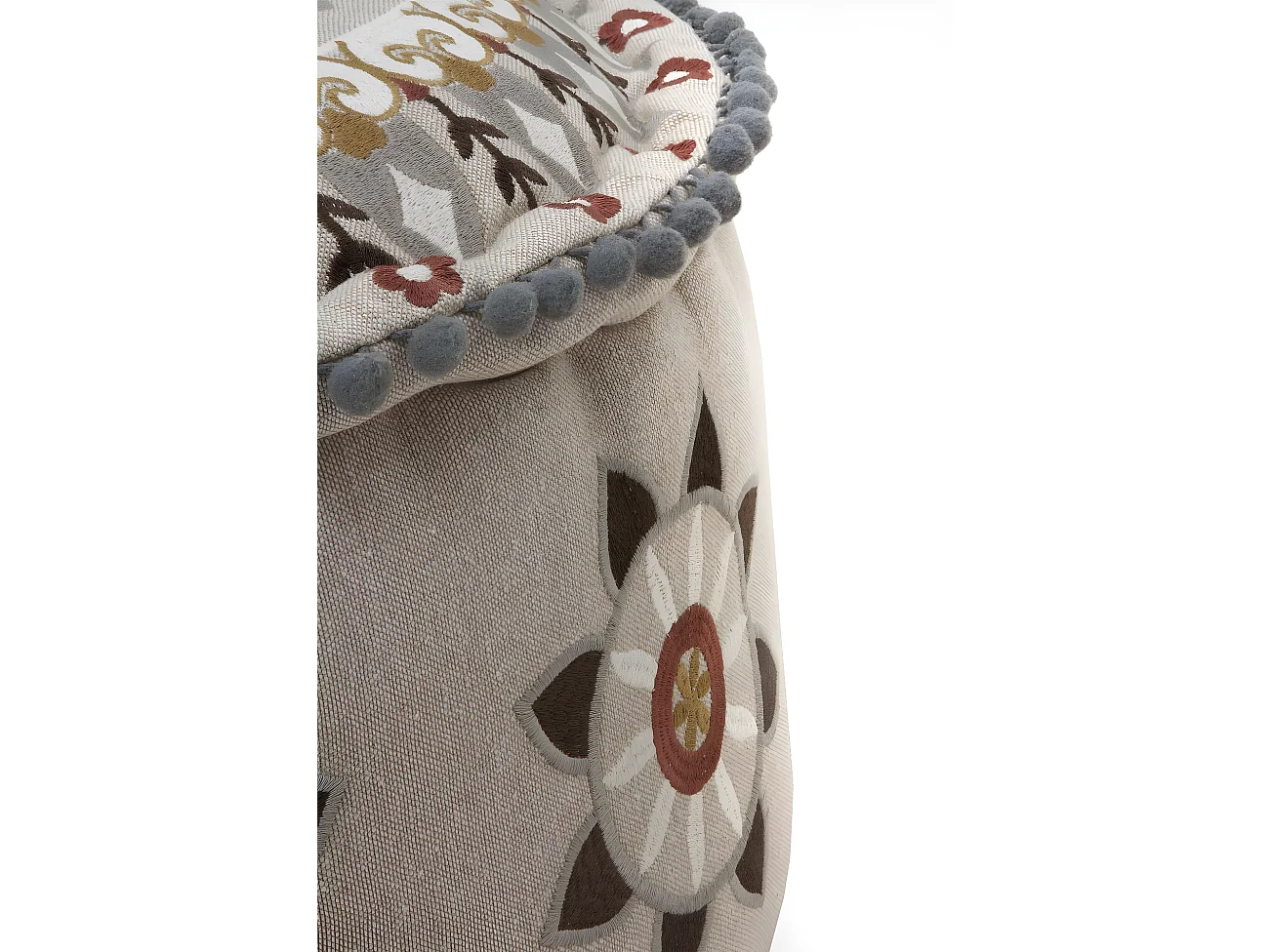 Runder Textilhocker, Durchmesser 55 cm, Leinenfarbe