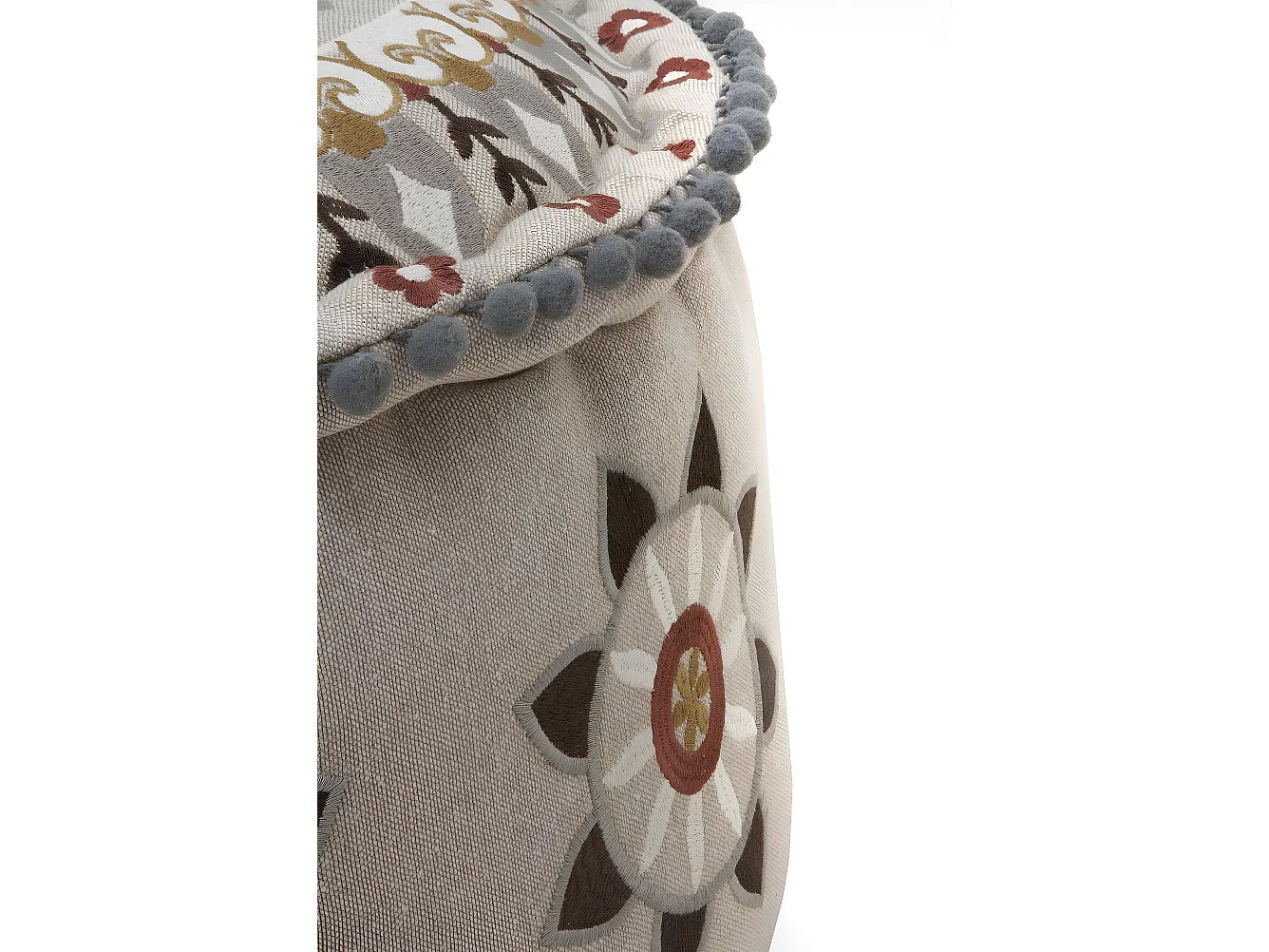 Runder Textilhocker, Durchmesser 55 cm, Leinenfarbe