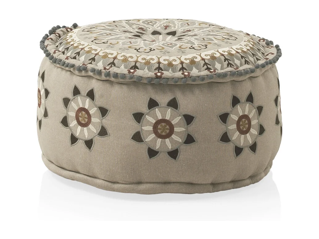 Runder Textilhocker, Durchmesser 55 cm, Leinenfarbe