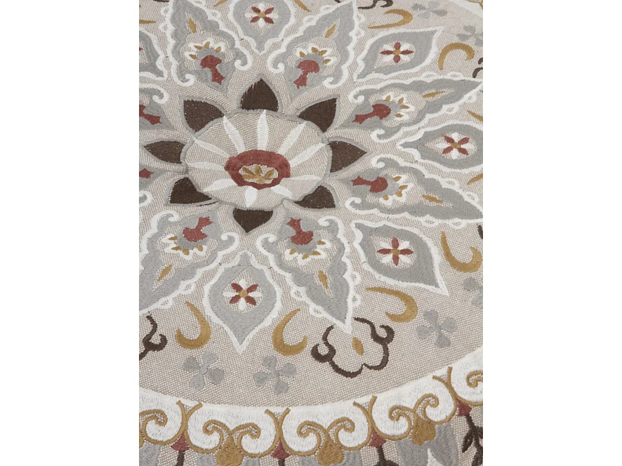 Runder Textilhocker, Durchmesser 55 cm, Leinenfarbe