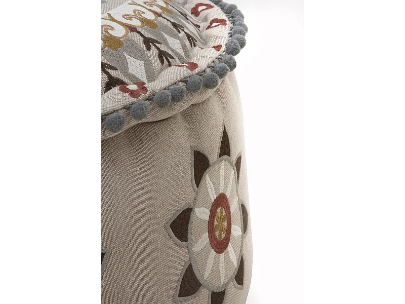 Runder Textilhocker, Durchmesser 55 cm, Leinenfarbe