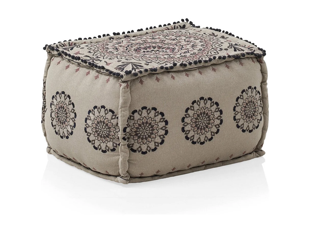 Pouf rectangulaire en tissu, couleur lin
