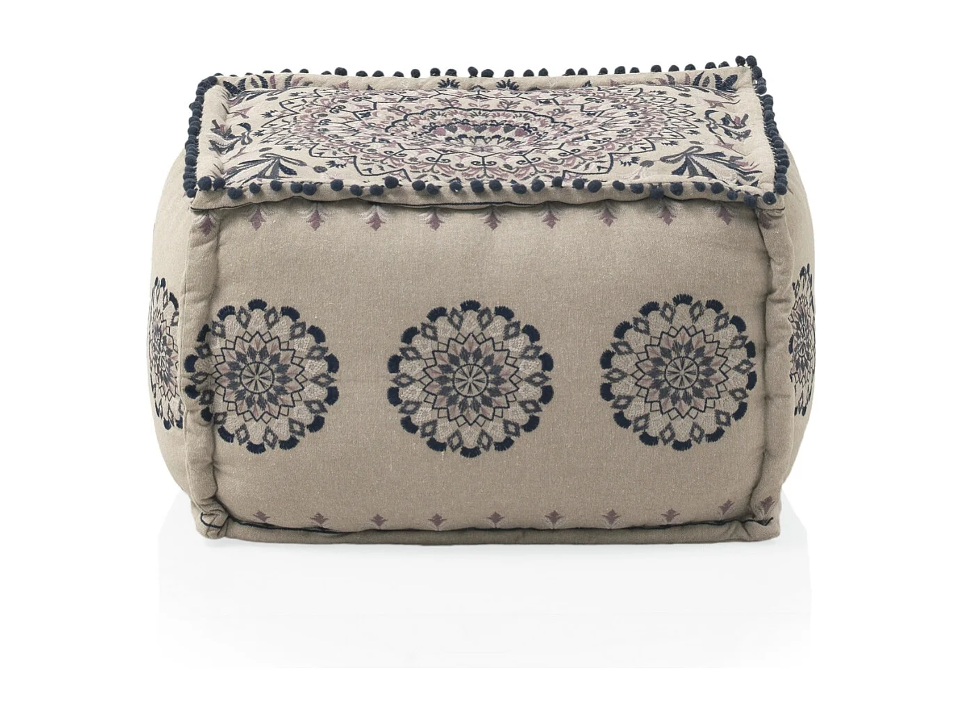 Pouf rectangulaire en tissu, couleur lin