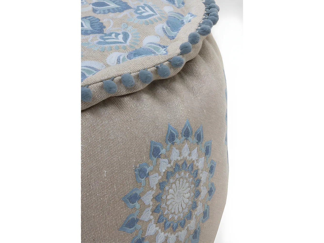 Runder Textilhocker, Durchmesser 55 cm, Leinenfarbe