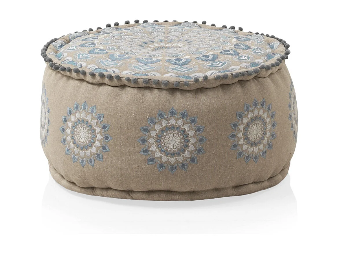 Pouf rond en tissu diamètre 55 cm couleur lin
