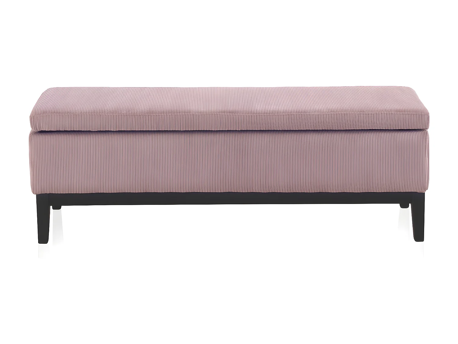 Pastellrosa gepolsterte Truhenbank mit schwarzen Holzbeinen