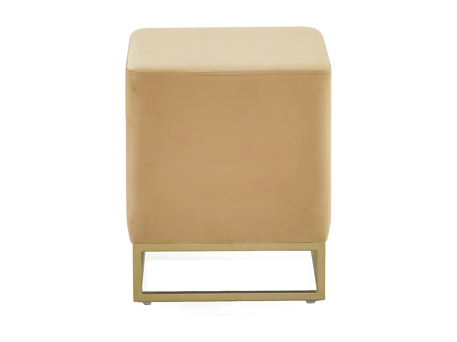 Pufe estofado em tecido de veludo mostarda com base dourada