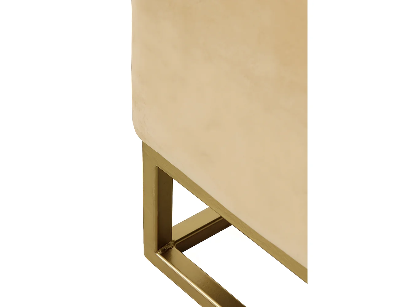 Pufe estofado em tecido de veludo mostarda com base dourada