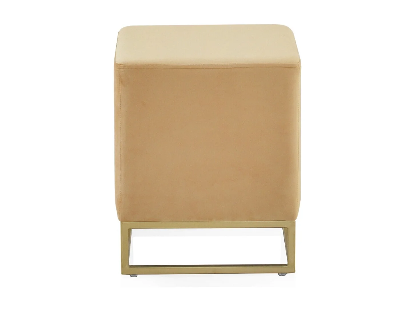 Pufe estofado em tecido de veludo mostarda com base dourada