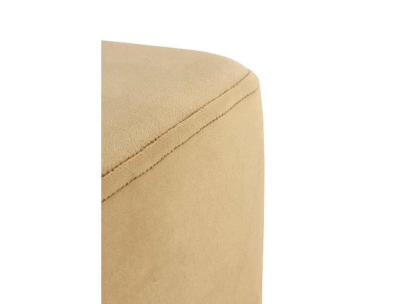 Pufe estofado em tecido de veludo mostarda com base dourada