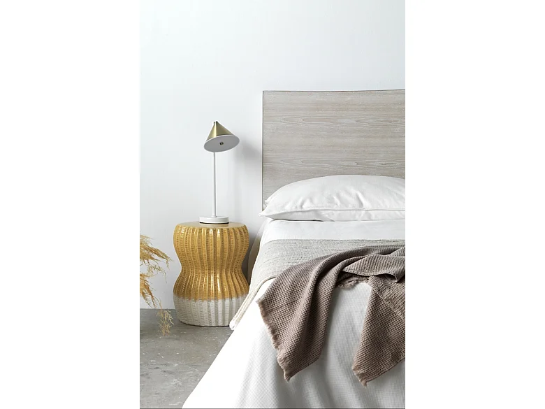 Gelb-weißer Beistelltischhocker aus Keramik