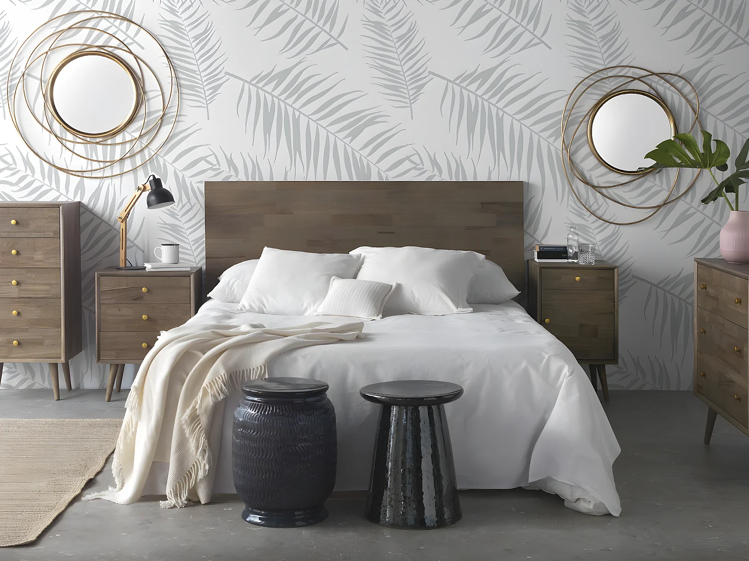 Dunkelblauer Beistelltischhocker aus Keramik