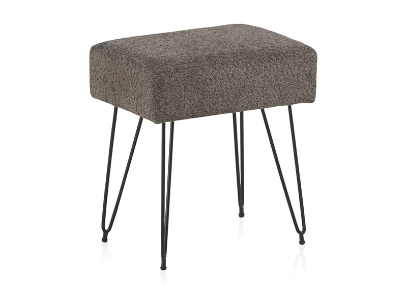 Tabouret rembourré gris avec pieds métalliques noirs